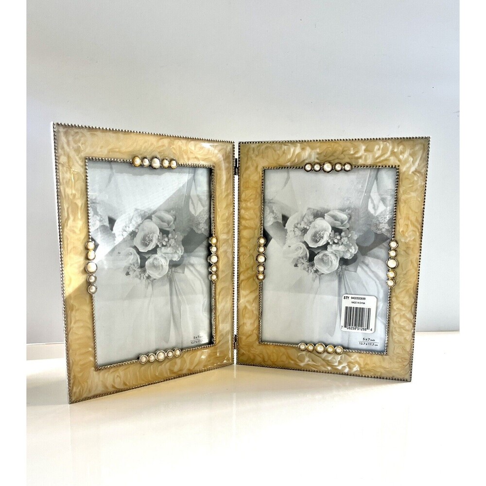 INHABIT Wedding Collection Epoxy Pearl Double Frame 5x7 New In Box